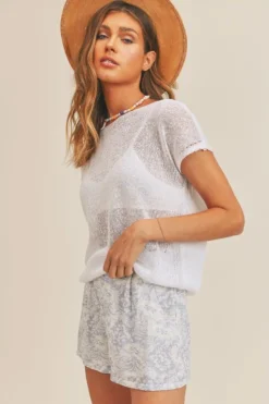 Clearance Sage The Label Aimee Drop Shoulder Crochet Top-Ivory|