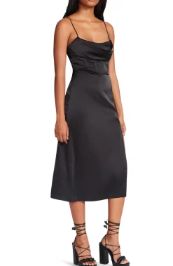 Hot BB Dakota by Steve Madden Aimee Satin Midi Dress-Black|