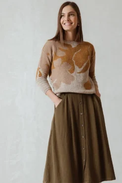Online Indi & Cold A-Line Linen Skirt-Military|