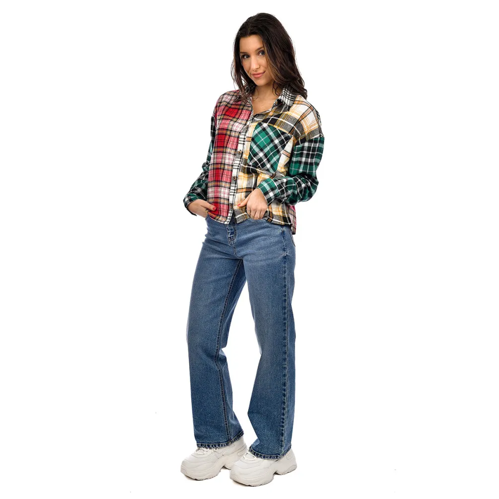 Sale RD Style Alison Color Block Flannel Shirt|