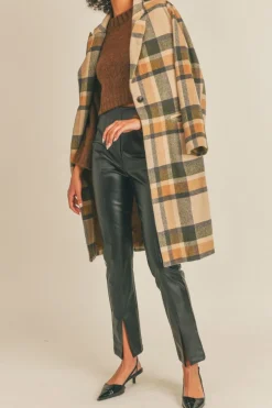 Outlet Sage The Label All The Way Plaid Coat-Olive Multi|