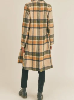 Outlet Sage The Label All The Way Plaid Coat-Olive Multi|