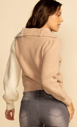 New Pink Martini Amy Button-Up Sweater-Taupe|