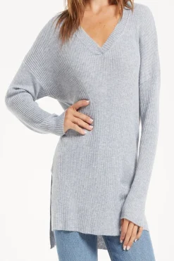Hot Z Supply Avalon V-Neck Sweater-Heather Grey
