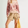 Hot Free People Be Free Tie Dye Tee-Cabernet Combo|