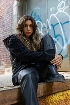 Online RD Style Bella Vegan Leather Jogger-Black|