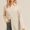 Clearance Sadie & Sage Bianca Satin Long Shirt-Beige|
