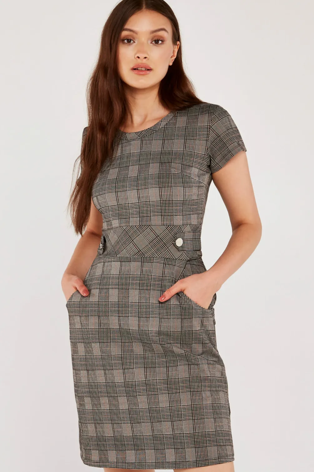 Sale Apricot Black Heritage Check Jacquard Dress|