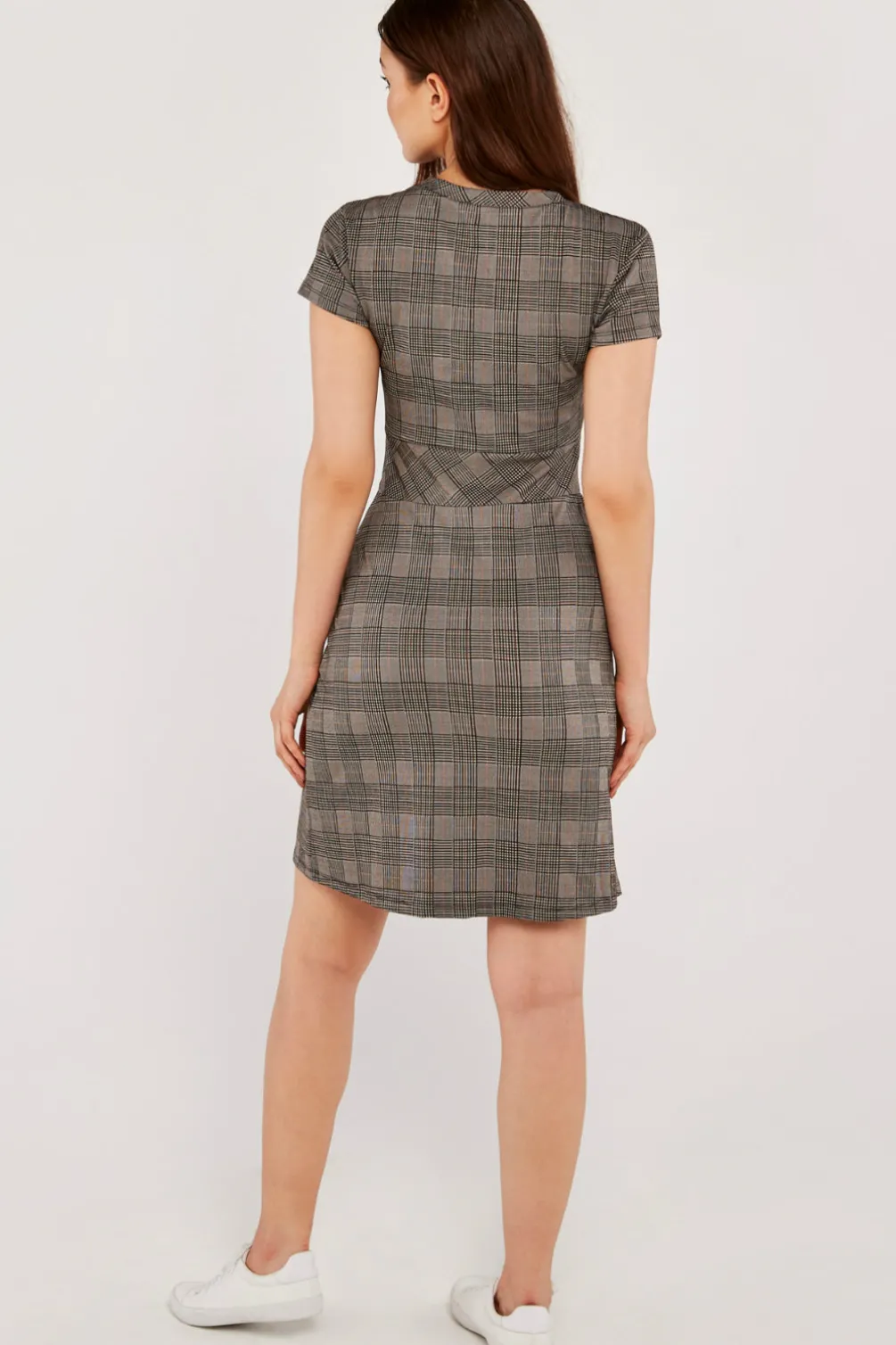 Sale Apricot Black Heritage Check Jacquard Dress|