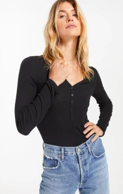 Clearance Z Supply Blaine Rib Long Sleeve Henley-Black|