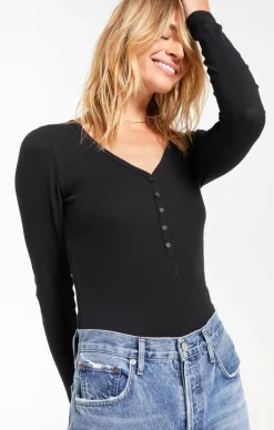 Clearance Z Supply Blaine Rib Long Sleeve Henley-Black|