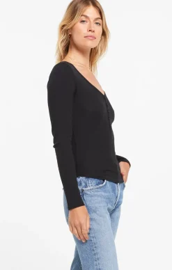 Clearance Z Supply Blaine Rib Long Sleeve Henley-Black|