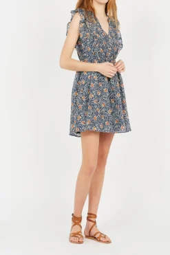 Discount The Korner Blue Short Printed Cotton Dress|