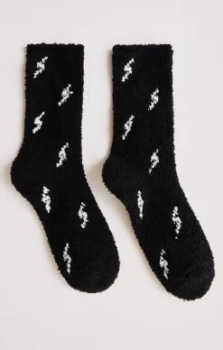 New Z Supply Bolt Plush Socks-Black|