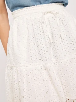 Apricot Broderie Anglaise Tiered Skirt|