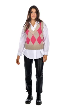 Clearance RD Style Cher Argyle Crop Vest-Chestnut|