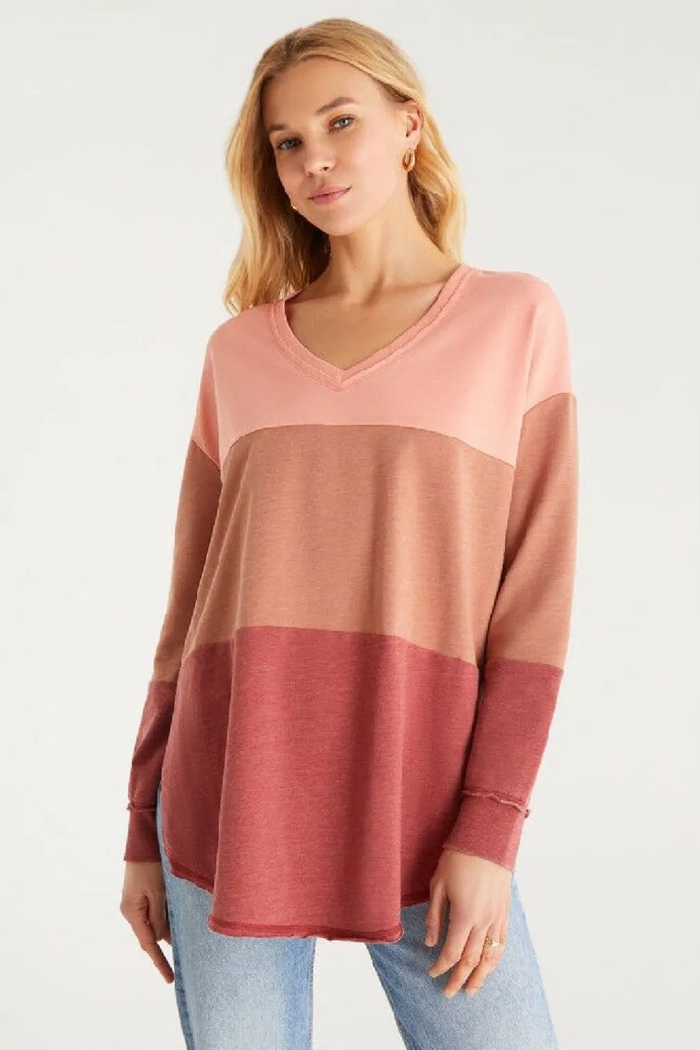 color_block_v_neck_weeken_SKUced1f61d5606507c57abaa5d05a58ece_0.webp New Z Supply Color Block V Neck Weekender-Rouge|