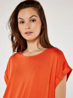 Hot Apricot Curved Hem Tee-Terracotta|