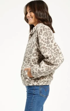 Best Z Supply Denver Leopard Sherpa Jacket-Mink Grey|