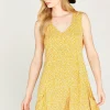 Discount Apricot Ditsy V-Neck Dress|