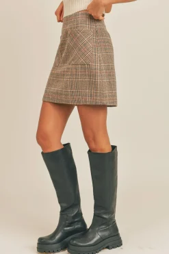 Clearance Sage The Label Driftwood Darling Plaid Mini Skirt|