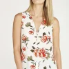 Sale Apricot Floral Button Down Sleeveless Shirt|