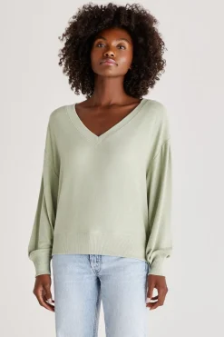 New Z Supply Francis Marled V-Neck Top-Pistachio|