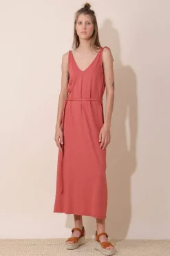 Outlet Indi & Cold Garment Dye Dress-Marsala|