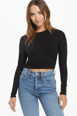 Discount Z Supply Gelina Cropped Long Sleeve Top-Black|