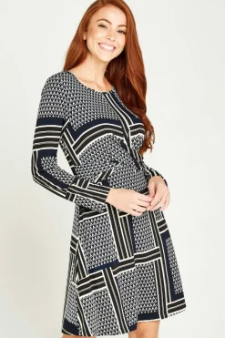 Online Apricot Geo Patchwork Knot Dress|