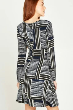 Online Apricot Geo Patchwork Knot Dress|