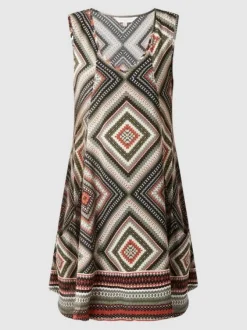 Outlet Apricot Geo Print V-Neck Dress-Khaki|