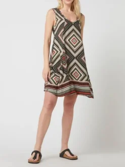 Outlet Apricot Geo Print V-Neck Dress-Khaki|