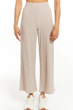 New Z Supply Geri Wide Rib Pant-Heather Latte|