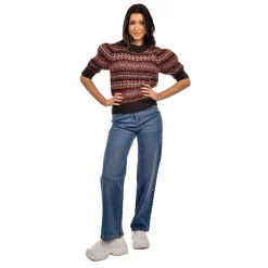 Best RD Style Giselle Fair Isle Short Sleeve Sweater-Brown Mix|