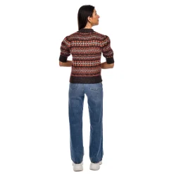 Best RD Style Giselle Fair Isle Short Sleeve Sweater-Brown Mix|