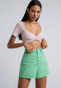 Outlet Lez a Lez Green Twill High Waist Short|
