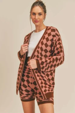 Sadie & Sage Heart Of Joy Sweater Cardigan-Pink Brown|