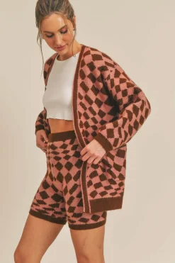 Sadie & Sage Heart Of Joy Sweater Cardigan-Pink Brown|