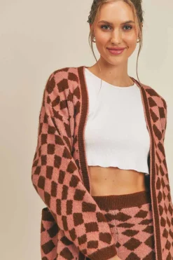 Sadie & Sage Heart Of Joy Sweater Cardigan-Pink Brown|