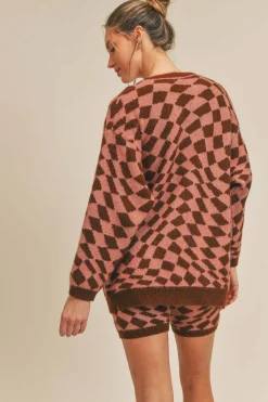 Sadie & Sage Heart Of Joy Sweater Cardigan-Pink Brown|