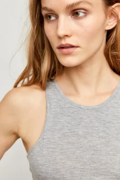 New Free People High Neck Ribbed Crop-Heather Grey|