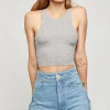 Best Free People High Neck Ribbed Crop-Heather Grey|