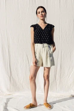 Discount Indi & Cold Ikat Sleeveless Blouse-Black|