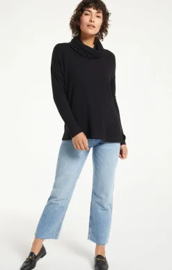 Z Supply Jaziah Rib Cowl Neck Top-Black|