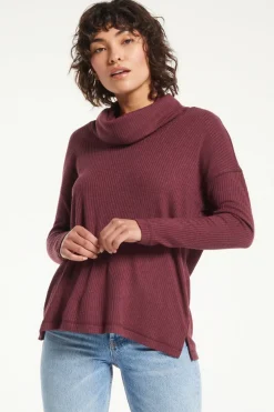Clearance Z Supply Jaziah Rib Cowl Neck Top-Crimson|