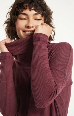 Clearance Z Supply Jaziah Rib Cowl Neck Top-Crimson|