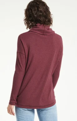 Clearance Z Supply Jaziah Rib Cowl Neck Top-Crimson|