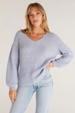 Z Supply Joni V-Neck Pullover-Blue Bird|