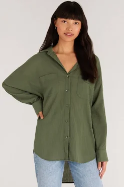 Z Supply Lalo Gauze Button Up Top-Forest|